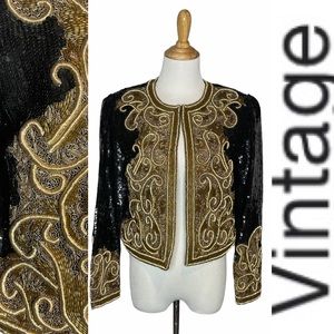 Vintage Black/Gold Sequin + Beaded Evening Jacket